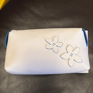 Estee Lauder White Cosmetic Bag with Blue Floral Accents